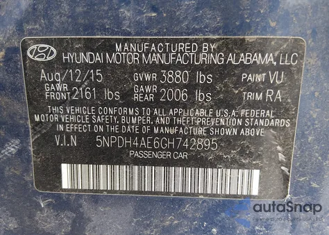 2016 Hyundai Elantra Limited из США, поврежденный, VIN 5NPDH4AE6GH742895